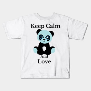 keep calm and love blue panda illustration design Kids T-Shirt